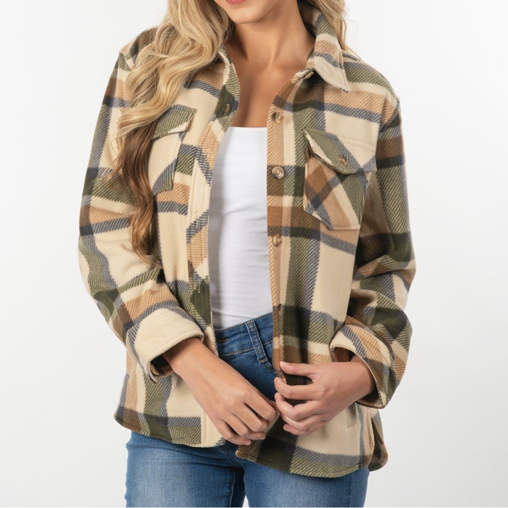 Polar Fleece Heartfelt Shacket in Natural by Split Coast